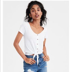 AE | Pointelle Button-Down Tie-Front Tee